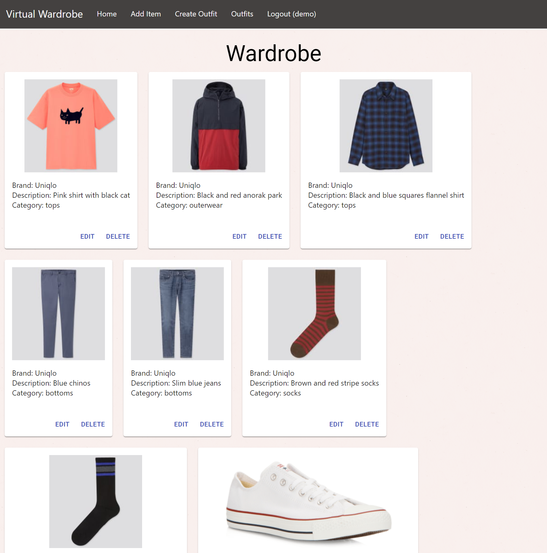 Virtual wardrobe home page